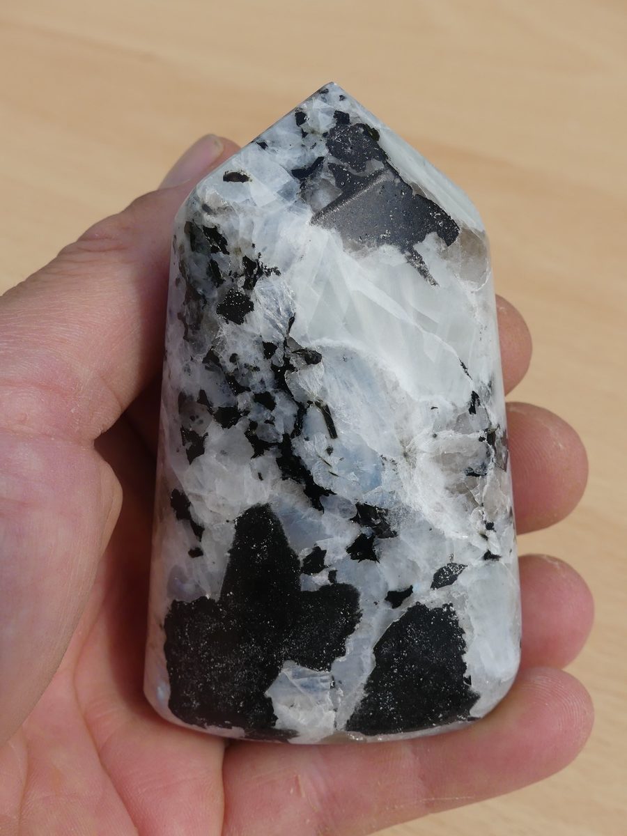 Pierre de Lune - Pointe polie de 6,5/4,5/3,5 cm, pierre brut de collection lithothérapie, noir et blanche