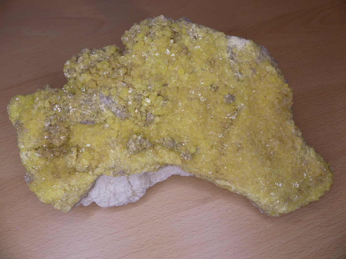 Pierre de soufre brute de Bolivie 27 cm, pierre semi précieuse de collection, jaune et blanche