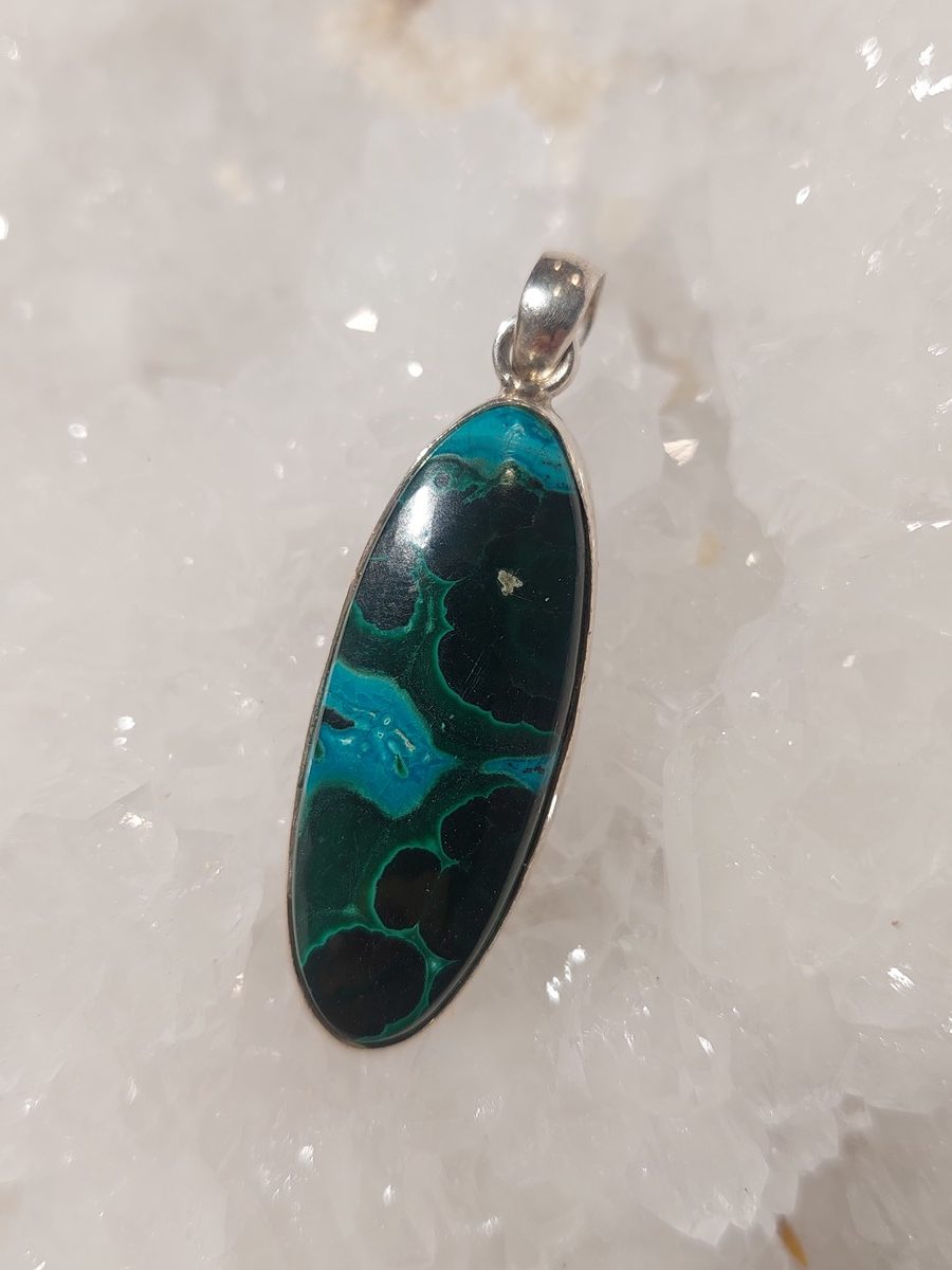 Pendentif en malachite et chrysocole et argent | Boutique Suisse La Géode