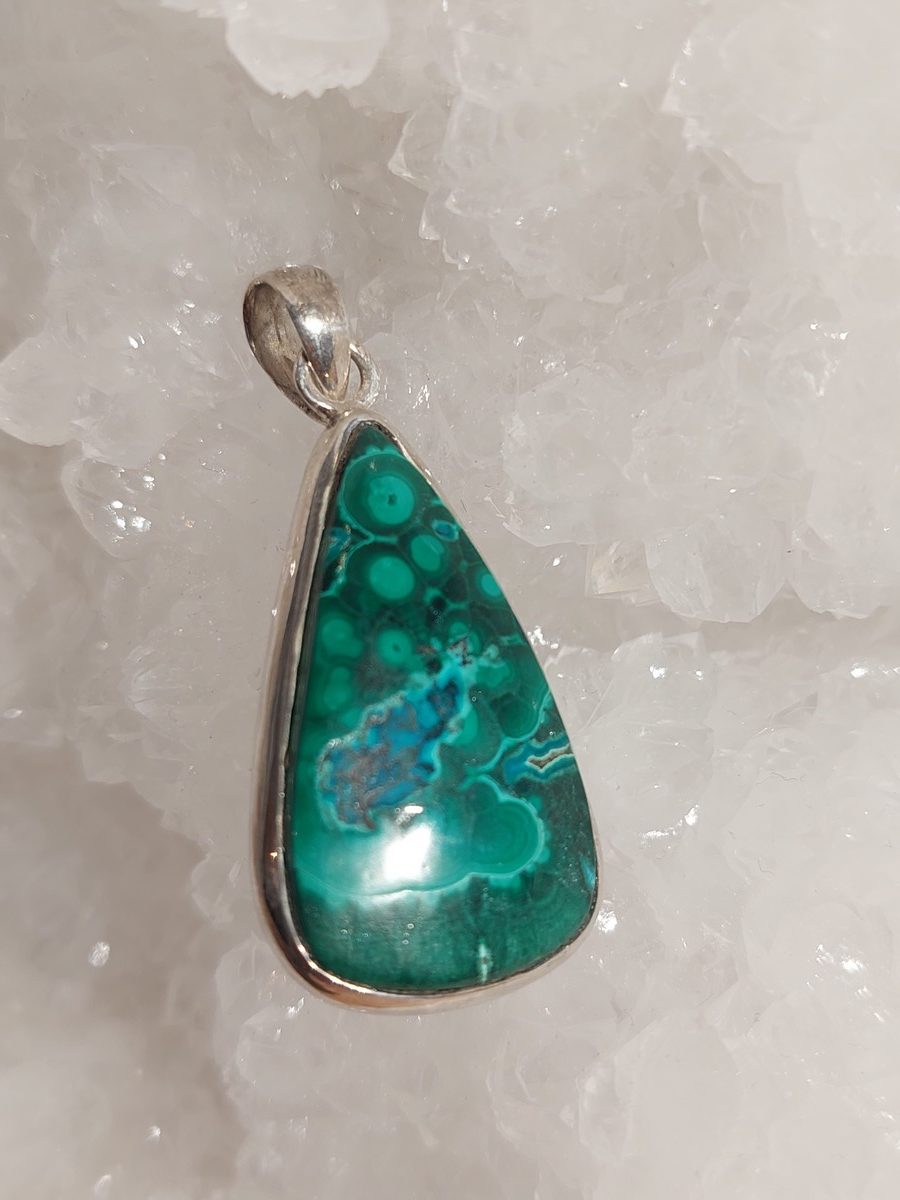 Pendentif en malachite et chrysocole et argent | Boutique Suisse La Géode