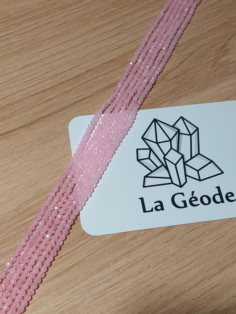 Fil de perles facettées en Quartz Rose 2 mm