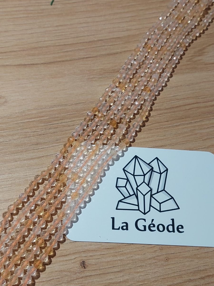 Fil de perles facettées en Citrine 4 mm | Boutique suisse de pierres du monde & lithothérapie