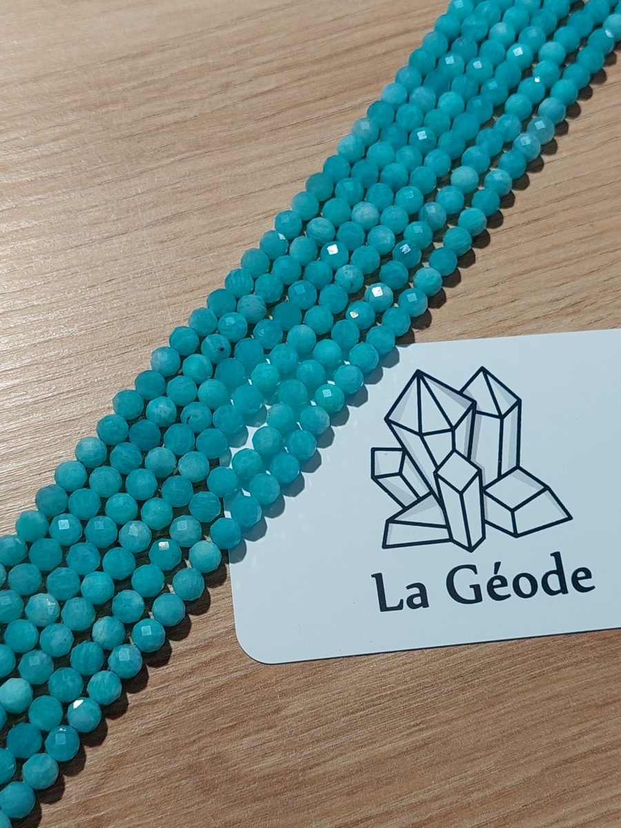 Fil de perles facettées en Amazonite 6 mm | Boutique suisse de pierres du monde & lithothérapie