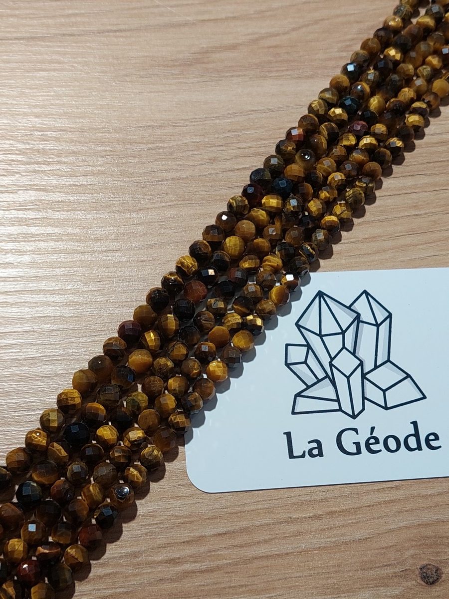 Fil de perles facettées en Oeil de Tigre 6 mm | Boutique suisse de pierres du monde & lithothérapie