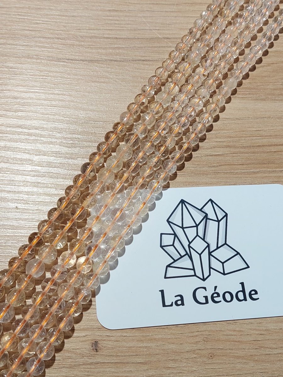 Fil de perles rondes en Citrine 6 mm | Boutique suisse de pierres du monde & lithothérapie