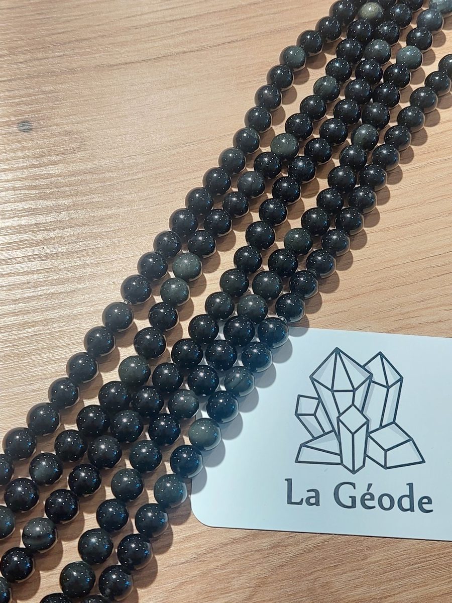 Fil de perles rondes en Obsidienne oeil céleste 8 mm