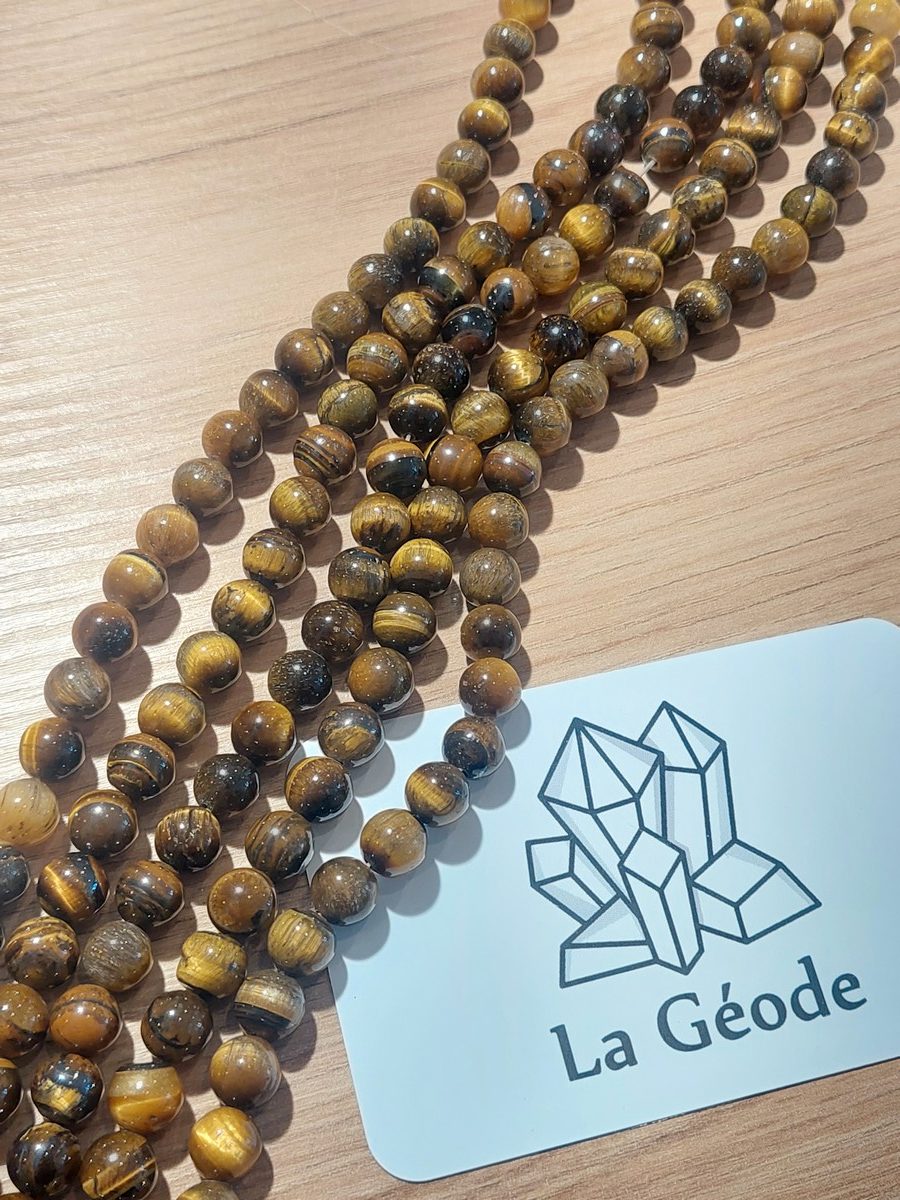Fil de perles rondes en Oeil de Tigre 8 mm | Boutique suisse de pierres du monde & lithothérapie