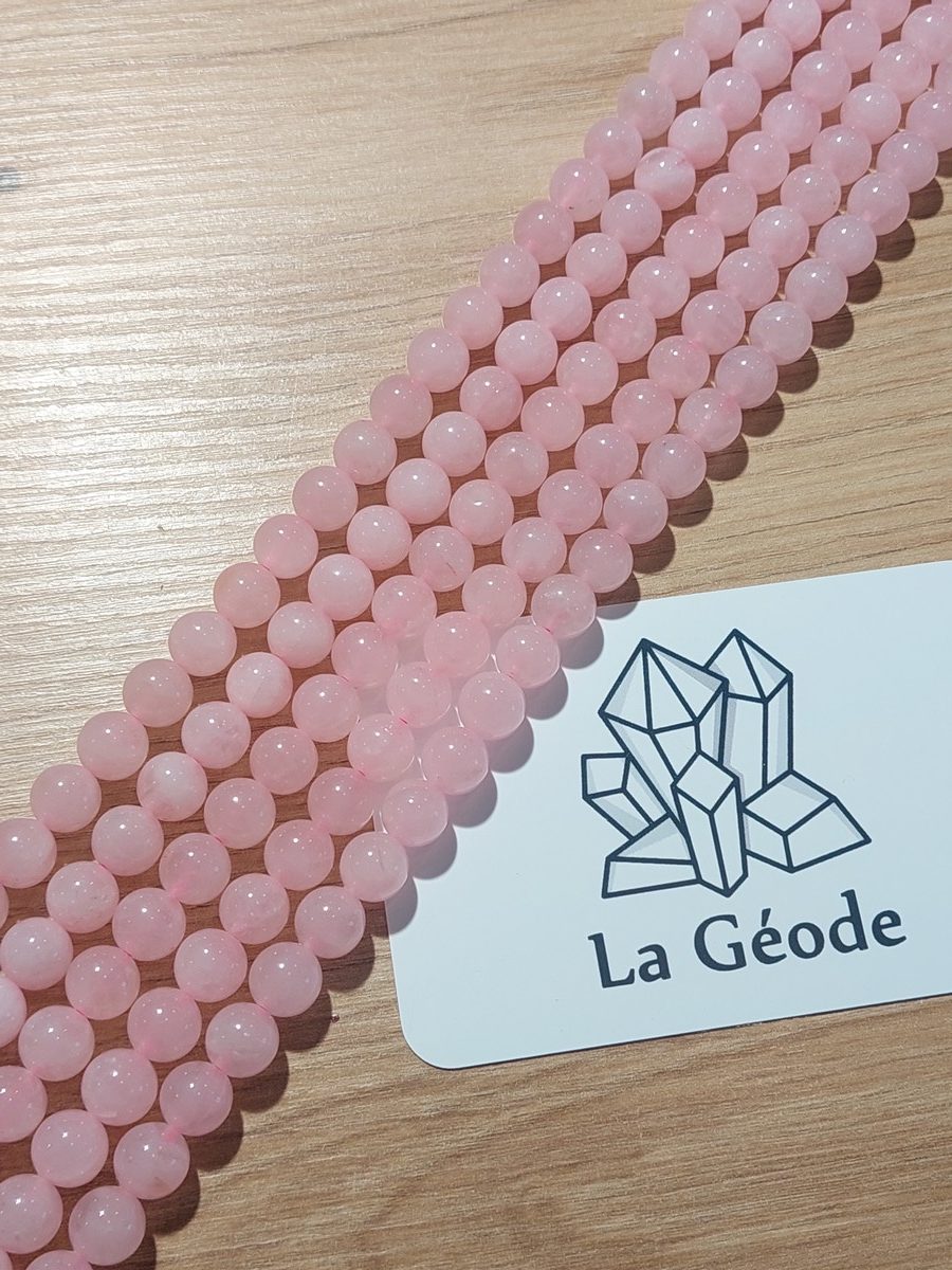 Fil de perles rondes en Quartz rose 8 mm | Boutique suisse de pierres du monde & lithothérapie