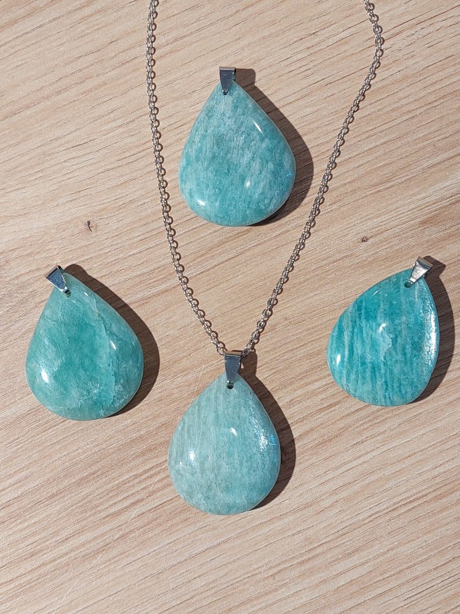 Pendentif d'Amazonite - Vertus, Lithothérapie, Détermination, Equilibre, Harmonie, pierre semi précieuse
