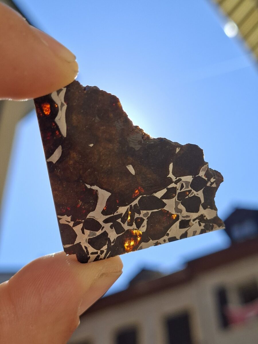 Météorite Pallasite tranche polie | Magasin de minéraux du monde et lithothérapie